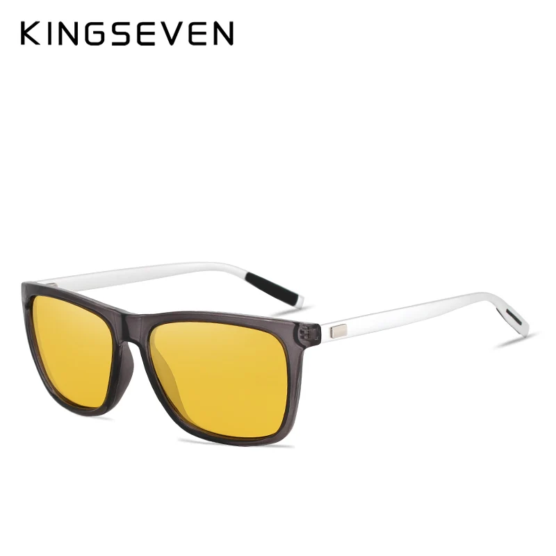 KINGSEVEN, новинка, солнцезащитные очки ночного видения, мужские, брендовые, дизайнерские, модные, поляризационные, для ночного вождения, улучшенный светильник, для дождливого облачного тумана - Цвет линз: C02 GUN YELLOW