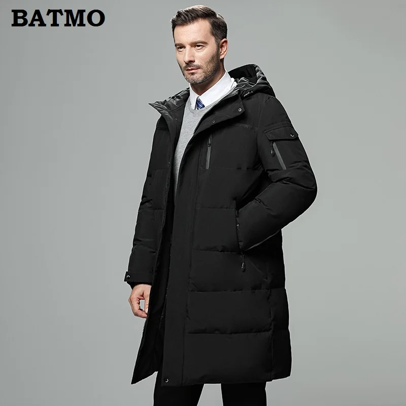 BATMO Новое поступление зимние высококачественные теплые длинные куртки с капюшоном на белом утином пуху для мужчин, зимние серые мужские парки MY866 - Цвет: black