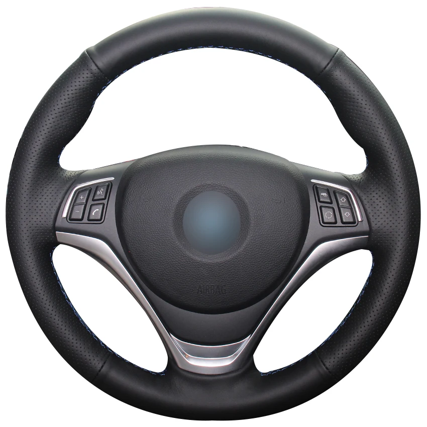 

Black Natural Leather Car Steering Wheel Cover for BMW X1 2014 2015