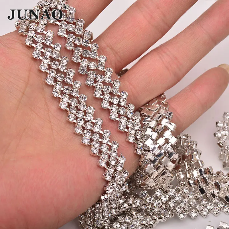 Clear JUNAO SS16 прозрачные AB стеклянные стразы на цепочке лента с кристаллами аппликация для шитья металлическая окантовка страз лента для одежды Ювелирные изделия - Цвет: Clear