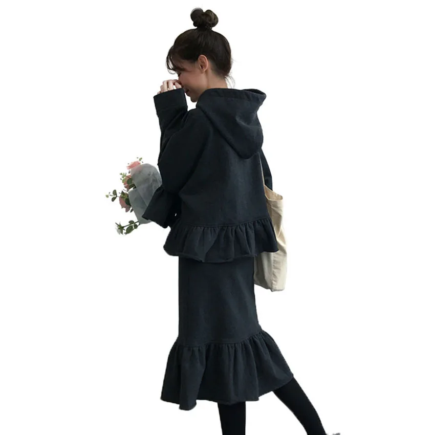 Новый осенне-зимний модный милый комплект из двух предметов с оборками женские