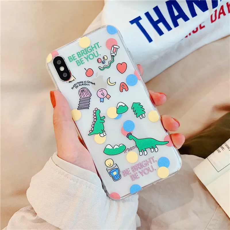 Для Funda iPhone 6 Чехол S 7 Plus X милый динозавр прозрачный мягкий TPU чехол для XS Max XR 8 |