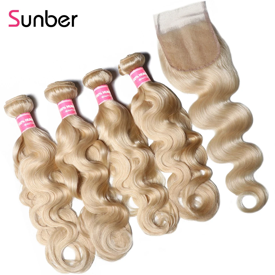 Волосы Sunber 613 блонд пряди с застежкой перуанские волнистые человеческие волосы