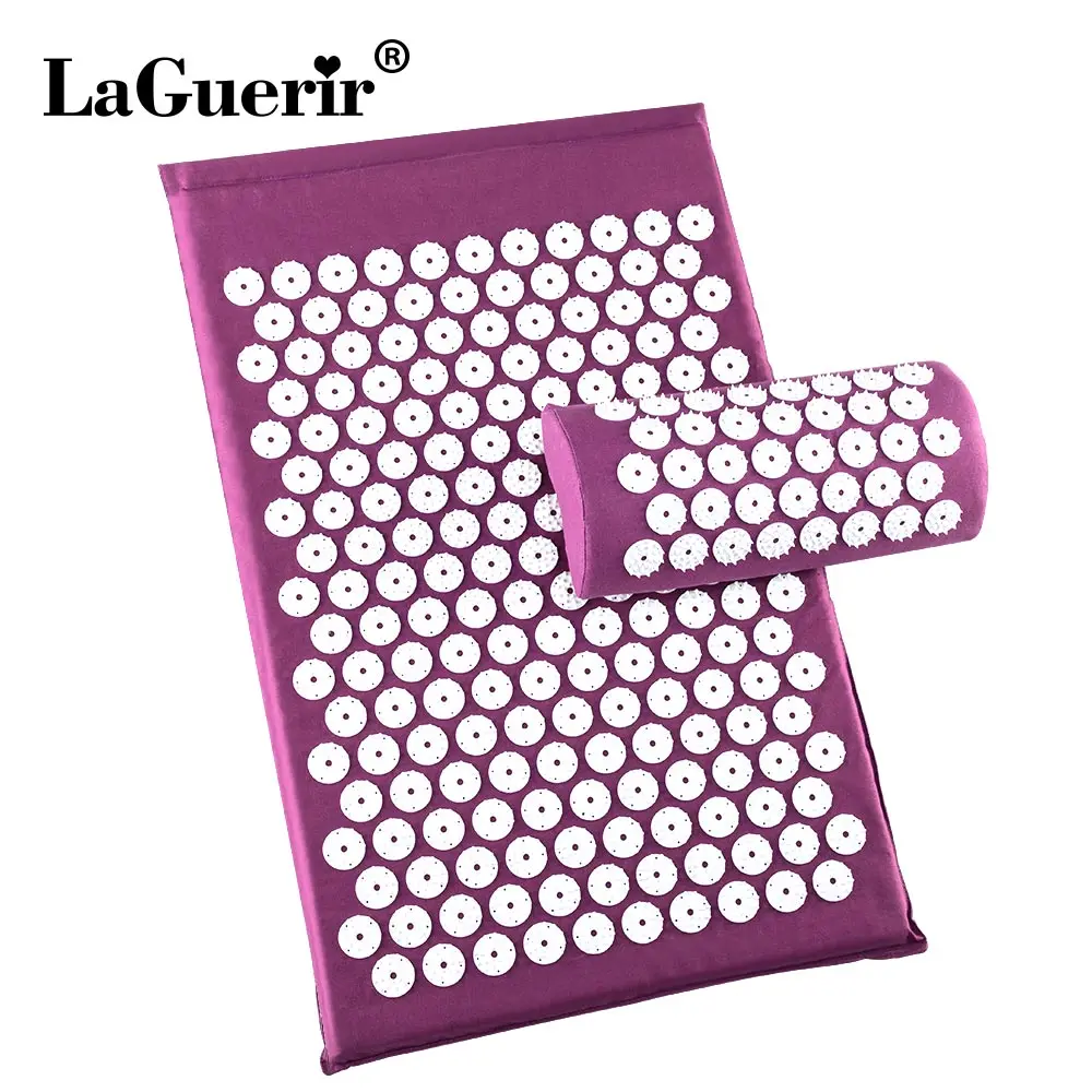 Акупрессурный коврик розовый для массажа тела с подушкой снятия боли в спине и