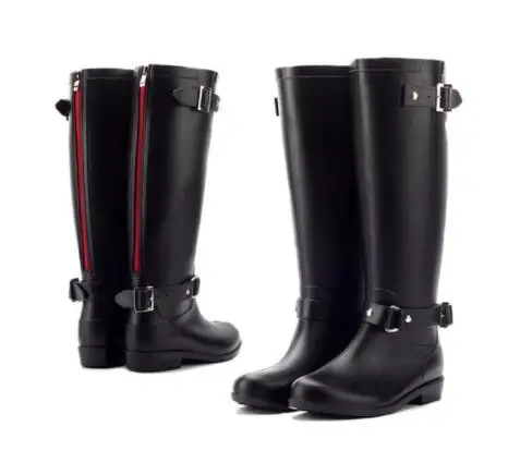 red zip Aleafalling/резиновые сапоги; Дизайнерские Сапоги до середины икры; студенческие непромокаемые сапоги; школьная обувь; женская однотонная резиновая Водонепроницаемая школьная обувь; botas; w016 - Цвет: red zip