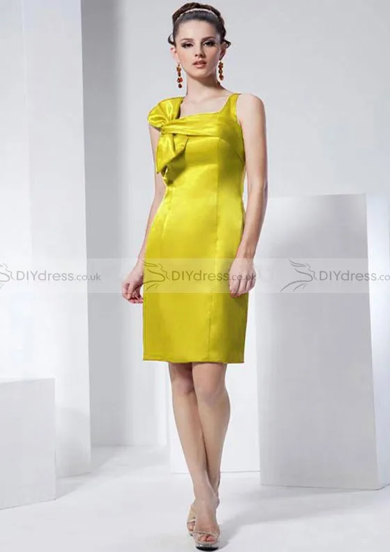 Column Square Neck Bowknot Satin Knee-length Zipper Back Bridesmaid Dresses | Свадьбы и торжества