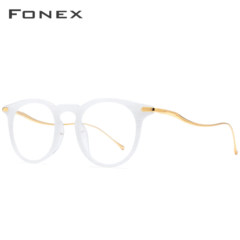 FONEX, титановые ацетатные очки, мужские, по рецепту, Ретро стиль, оптические очки, оправа для женщин, Ретро стиль, круглые очки для близорукости, 857 - Цвет оправы: White