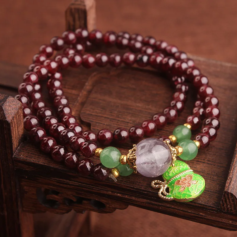 Браслет с подвеской из натурального граната сумка Будды зеленого цвета браслет