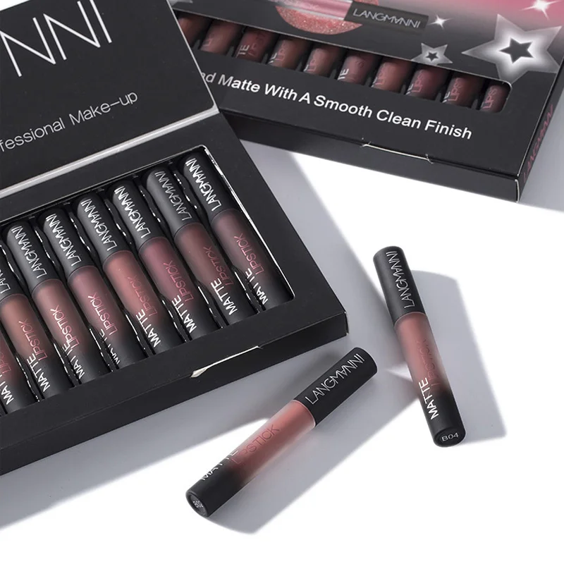 

Блеск для губ бренда Langmanni 12 шт./компл. матовый водонепроницаемый стойкий подарок для подруги Жидкий блеск для губ блеск для макияжа