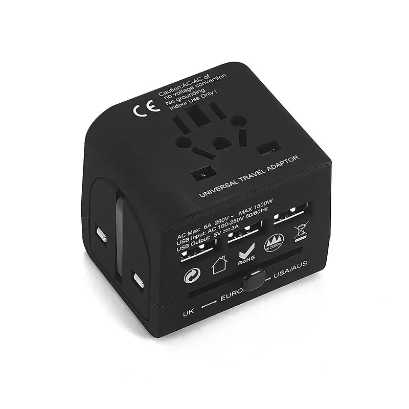All in One Universal Plug Adapter 3 USB Port International Travel Power Charger Adaptor AC Converter With US AU UK EU Jack | Электроника