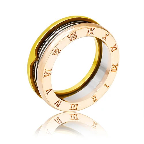 Gold and Rose Gold Бренд, модное женское кольцо из розового золота, нержавеющая сталь, римские цифры, кольца для женщин, модные ювелирные изделия - Цвет основного камня: Gold and Rose Gold