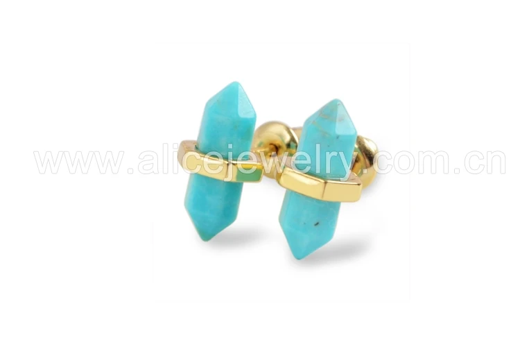 Natural Turquoise BOROSA 5 пар золотого цвета мульти-вид Натуральный Камень Ограненный заостренный серьги-гвоздики кулон agates Druzy серьги из лазурита ювелирные изделия ZG0348 - Окраска металла: Natural Turquoise