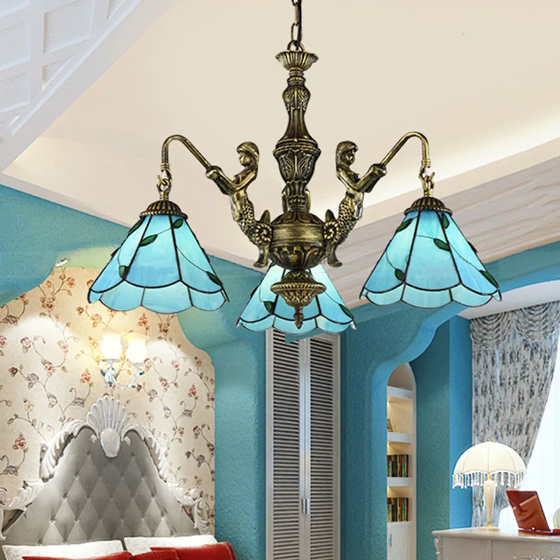 Средиземноморская лампа с небесно голубыми абажурами вверх/вниз ретро люстра