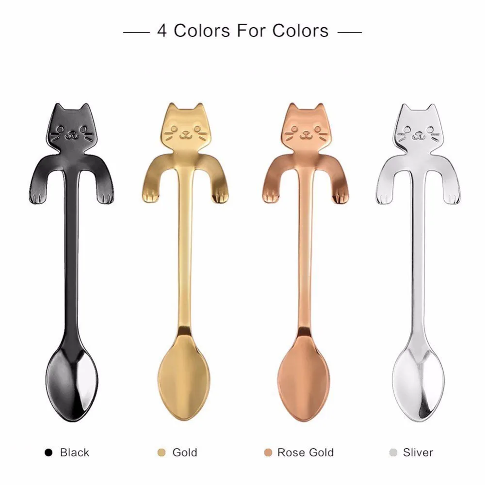 Маленькая мини ложка из нержавеющей стали с кошечкой и кофейная для чайной ложки