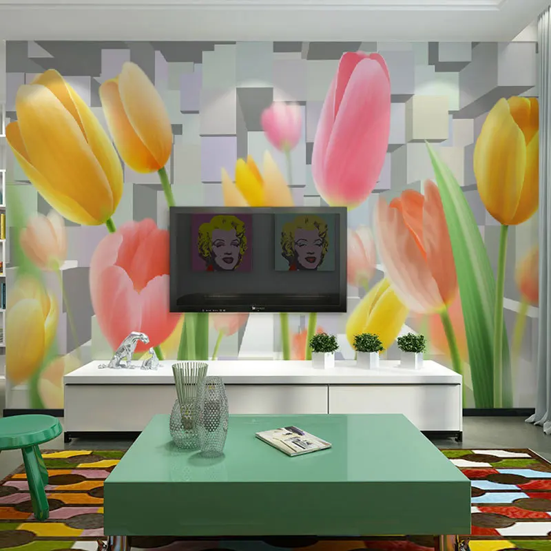3d обои для стен искусственные тюльпаны с цветочным рисунком большой пейзаж 3 d|mural