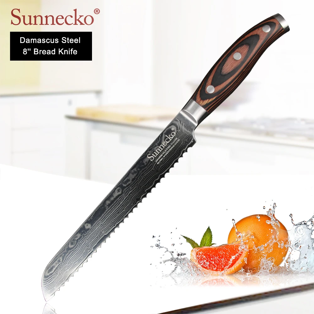 SUNNECKO Premium 8 &quotдамасский нож для хлеба японский VG10 стальной кухонные ножи острый