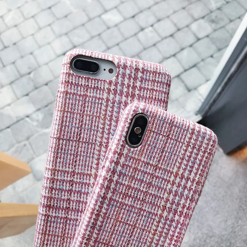 Ткань сетка простой чехол для телефона iPhone 6 6S 7 8 плюс Футляр PC ткани Текстиль X XS Max