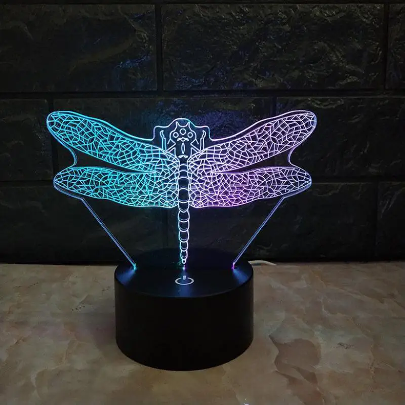 Led 3d Стрекоза визуальный Ночник подарок прекрасный 7 цветов Изменение 3D лампа