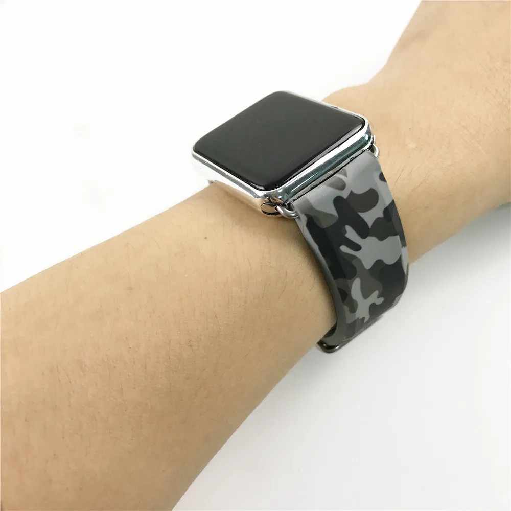 Камуфляжный ремешок для Apple Watch 38 мм 42 мм 44 мм 40 мм силиконовый кожаный браслет для iWatch серии 5 4 3 2 1 Аксессуары