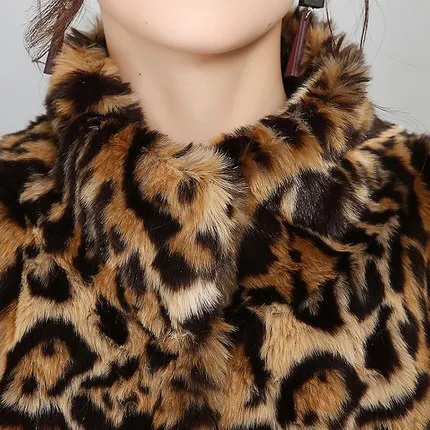 

Leopard print Fashion Stand collar Faux Fur Coat N65