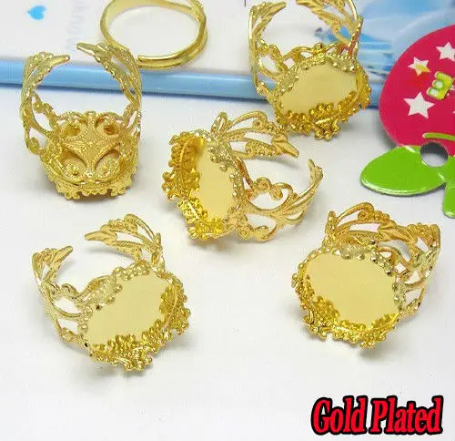 10pcs 15mm/20MM  Antique Bronze/Gold Plated / Silver-Plated Ring Blank Base Crown edge,Adjustable DIY Ring Cameo Cabochons Tray