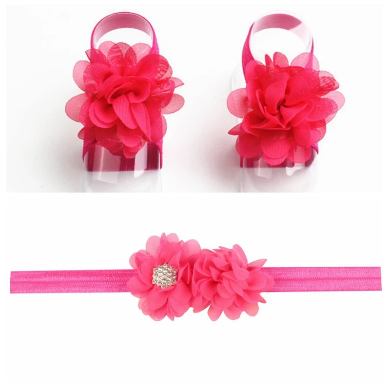 WFblock baby Girls Hair Accessories Kawaii Hairbands 2 Pcs Kids Elastic Chiffon Floral Headband Foot Strap Set Take Photo | Детская