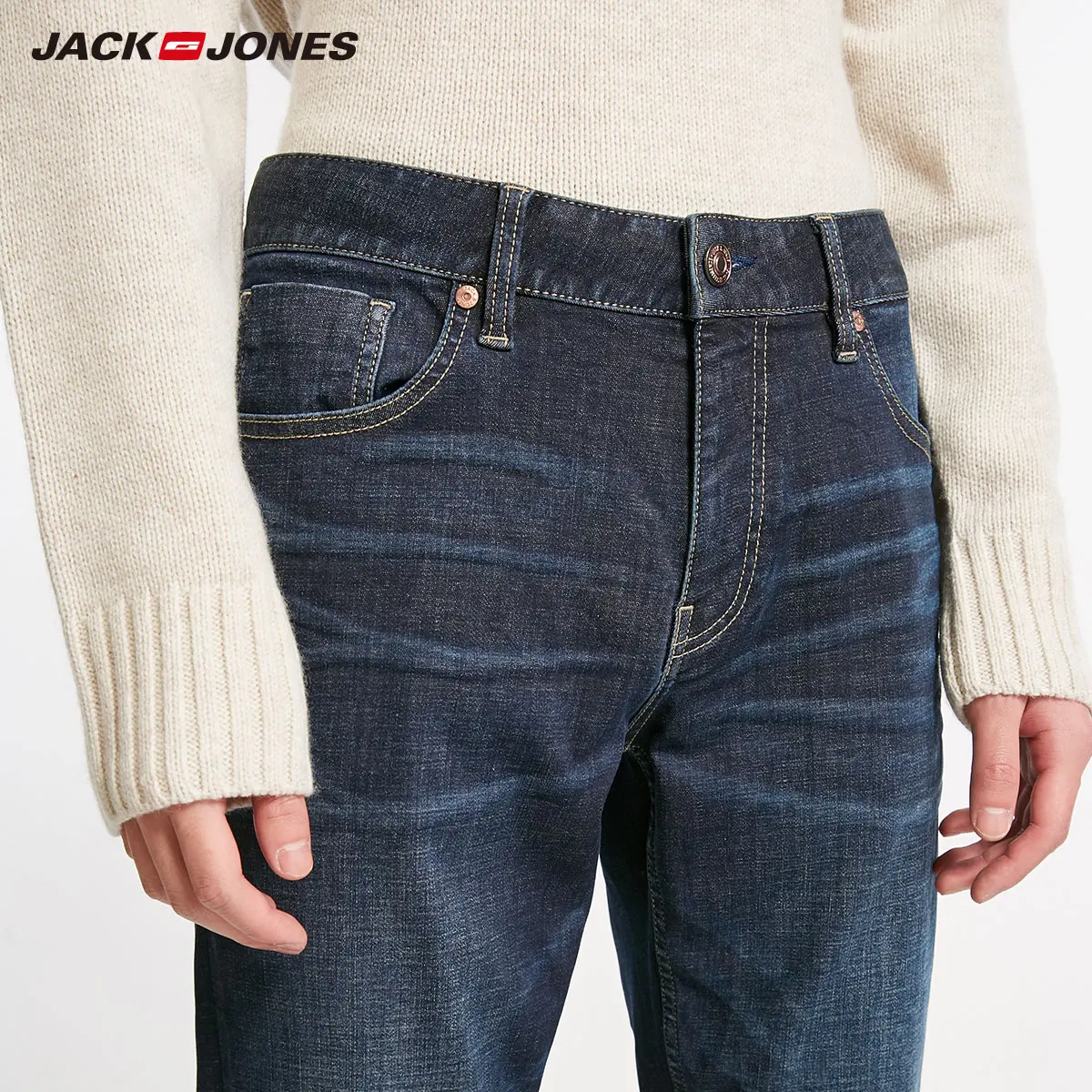 Новые Брендовые мужские джинсы Jack Jones хлопковые однотонные Прямые повседневные