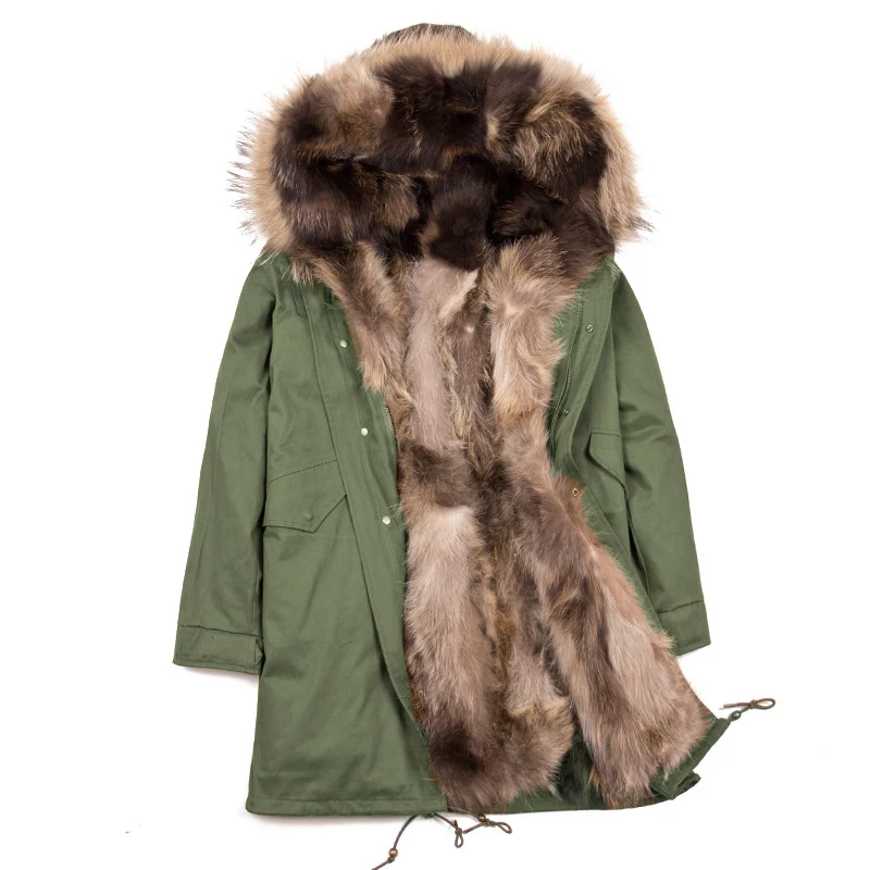 Army green-bense fur AYUNSUE зимние куртки мужские с натуральным мехом пальто мужские размера плюс енотовая меховая подкладка теплая куртка мужские парки Manteau Homme Hiver MLSD-10 KJ1190 - Цвет: Army green-bense fur