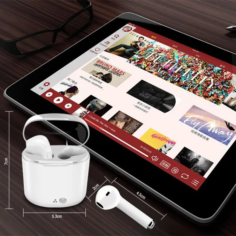 100 шт. I7s плюс Bluetooth гарнитура с зарядки bin прозрачный два уши правда стерео