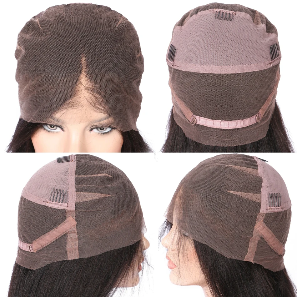 Прямые короткие парики Yaki из натуральных волос на шнурках перламутровые с