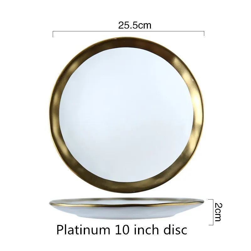 Platinum 10 inch dis Золотая керамическая посуда Оригинальное одноцветное цветное блюдо чаша для завтрака домашняя тарелка керамическая чаша - Цвет: Platinum 10 inch dis