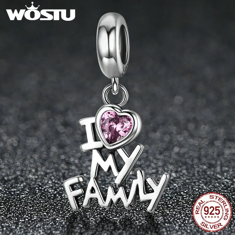 Серьги подвески WOSTU из серебра 925 пробы с бусинами I Love My Family оригинальный браслет