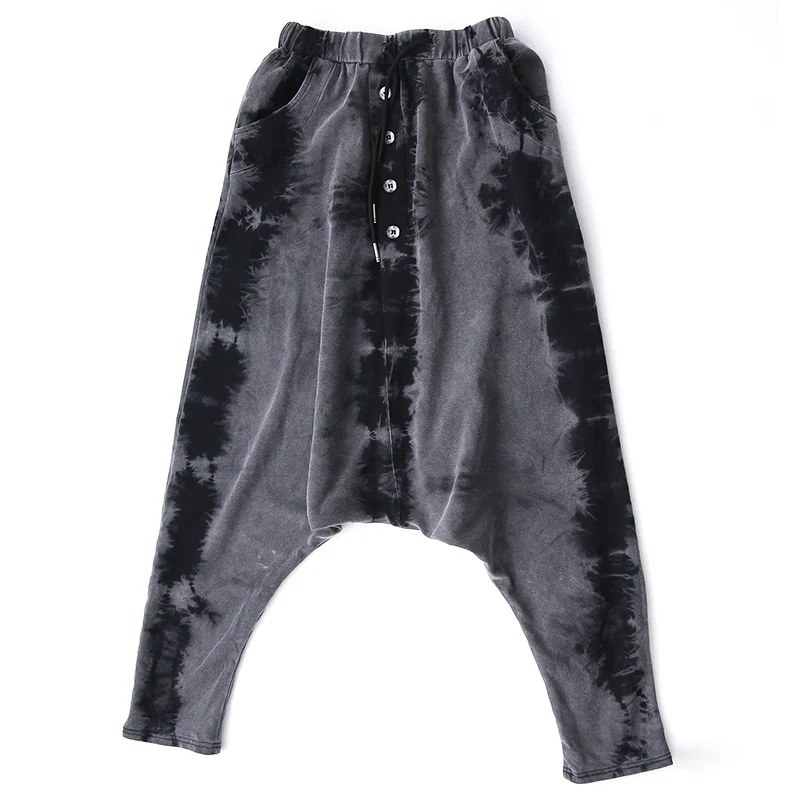 [LONGDENG] Осень 2019 г. Мода повседневное Карманы Свободные Tie Dye Большой промежность