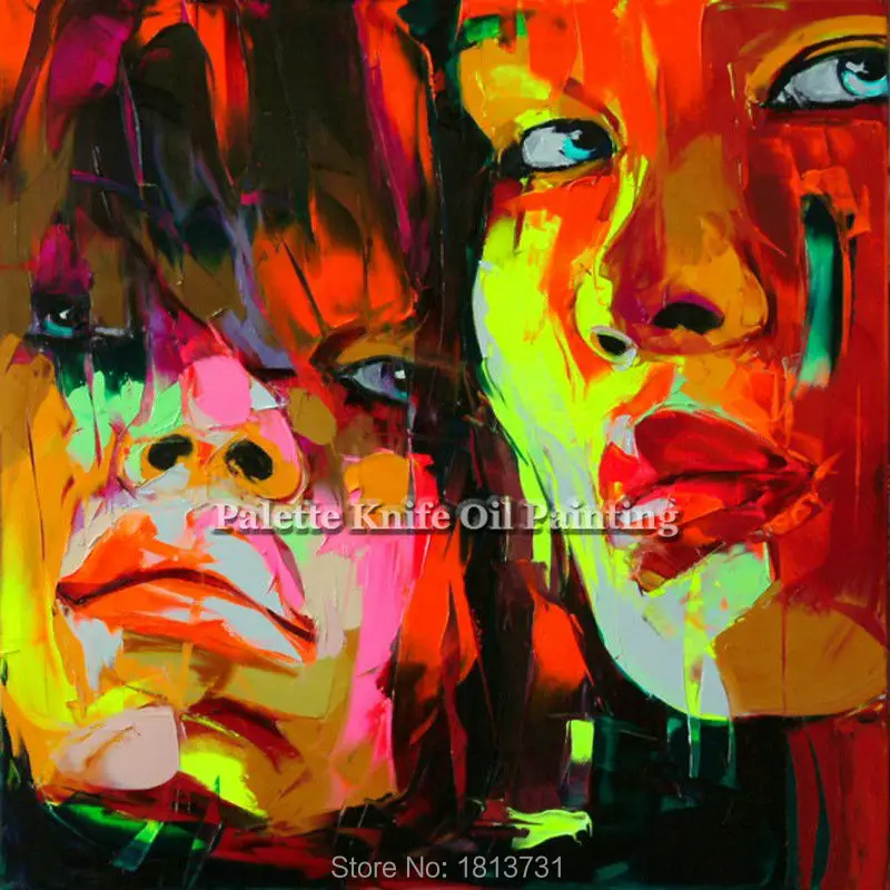 

Hand painted Francoise Nielly Palette knife portrait Face Oil painting Character figure canva wall Art picture for living room29