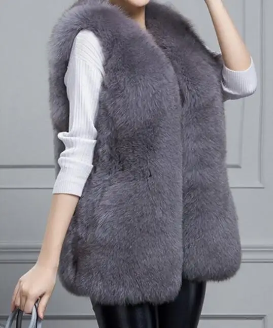 Женский Длинный жилет с имитацией меха большие размеры | Женская одежда