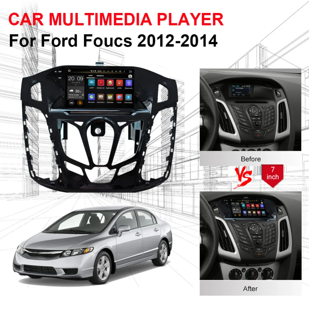 Автомагнитола Android 8.0 Octa Core 4GB RAM с Bluetooth для Ford Focus 2012 2013 2014 с DVD-плеером, Wifi, OBD, камерой в DAB+.