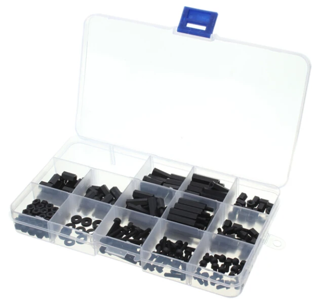 260 шт./компл. M3 пластиковые нейлоновые черные шестигранные прокладки для мужчин и