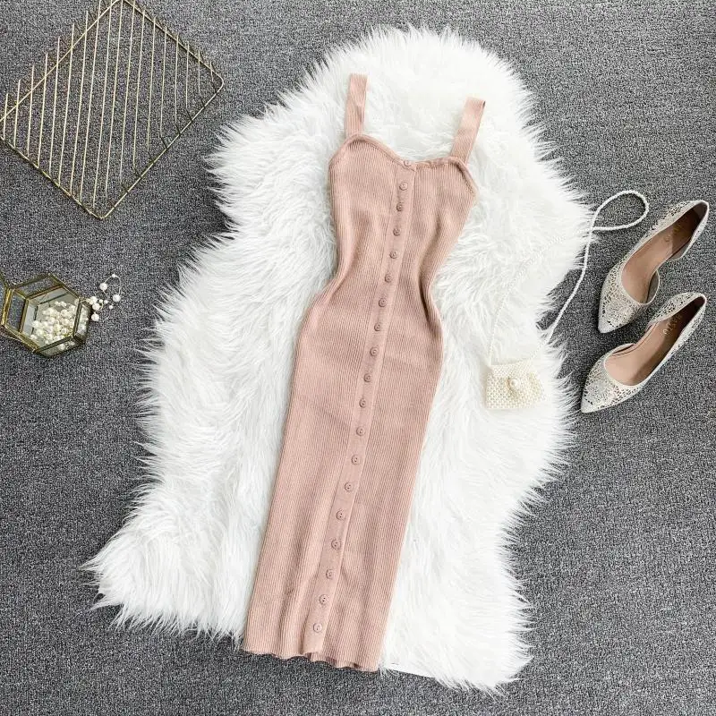 Новый V шеи тонкий 2019 Button летние трикотажные хлопок карандаш платье Для женщин