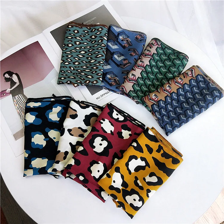 2019 Модный женский элегантный квадратный Шелковый Атласный Леопардовый шарф