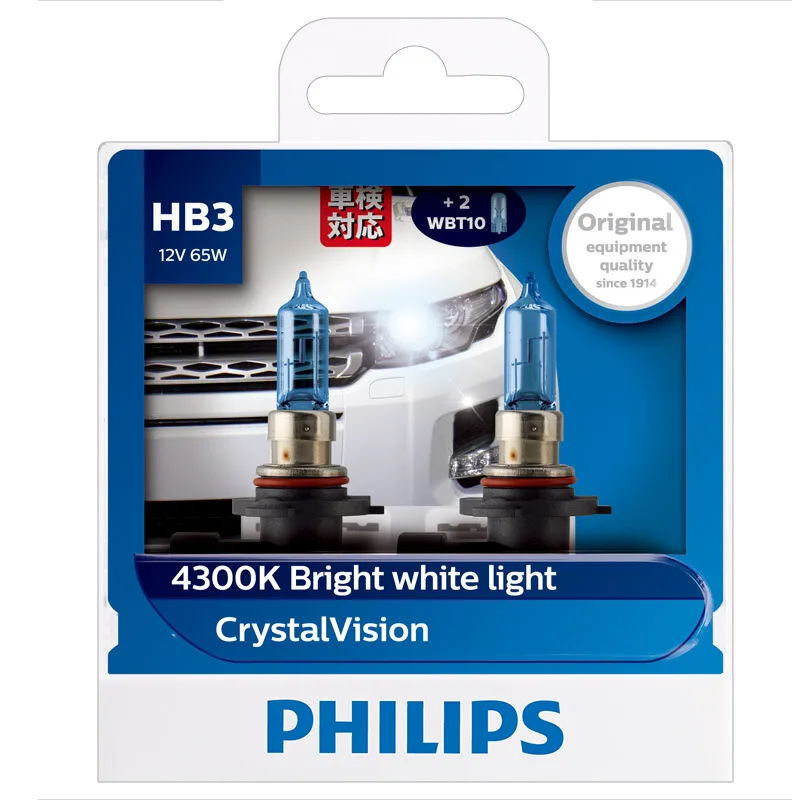 2X Philips HB3 9005 P20d 12 в 60 Вт Кристальное видение 4300 К яркий белый светильник