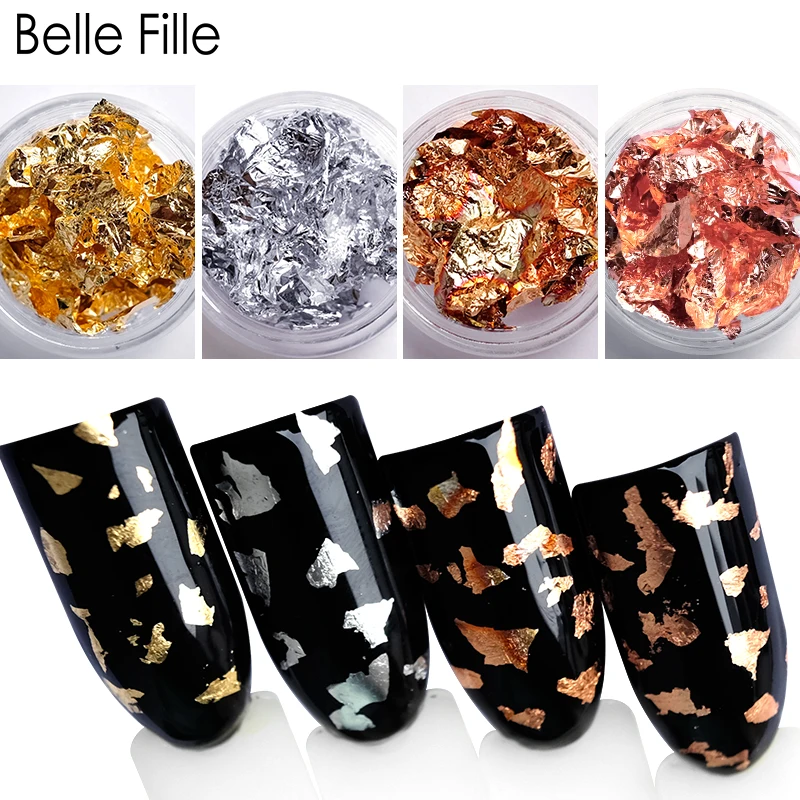 Belle Fille Волшебная Зеркальная Наклейка для ногтей Блестящий алюминиевый хлопья