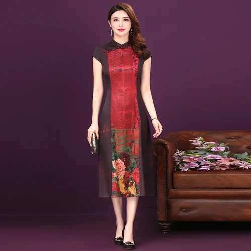 Женское шелковое платье в стиле ретро элегантное улучшенное Ципао с коротким