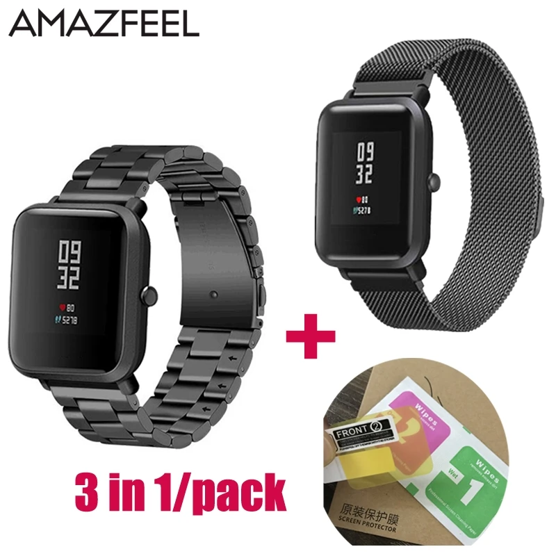 20 мм ремешок для часов Amazfit ремешок из стали для Xiaomi Huami Amazfit Youth Bip BIT умные часы с ремешком металлический браслет из нержавеющей стали