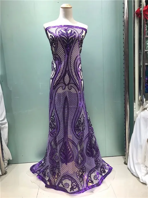 

2017 French Lace Fabric Black+Gold African French Lace Fabric High Quality With Sequins Lace Fabric For Wedding Dress purple