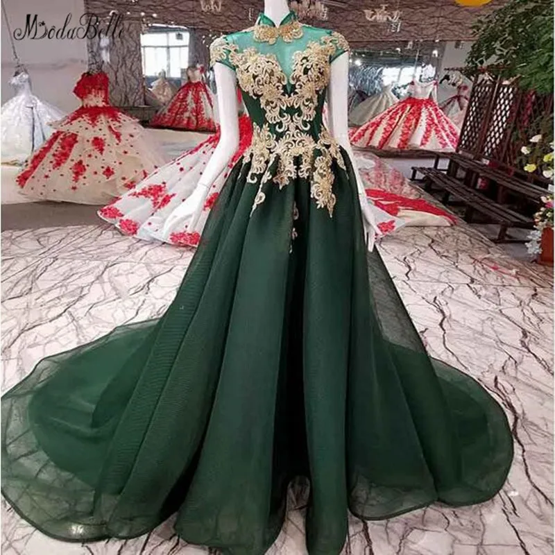Modabelle/темно зеленые длинные вечерние платья с золотой аппликацией Vestido Noche Fiesta Largo