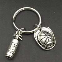22mm stainless steel firefighter keyring diy fire extinguisher and helmet charm keychain fireman gift for him or her