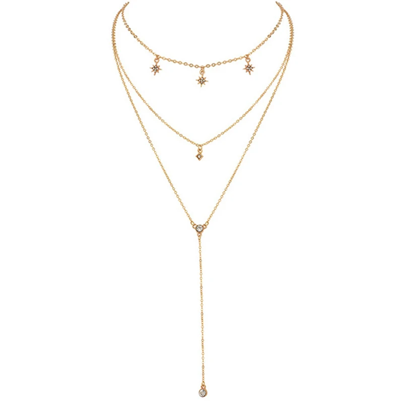 Женское Ожерелье чокер золотистого цвета многослойная подвеска цепочка с