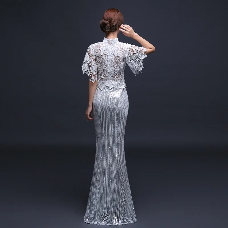 Осень-зима 2016 года новый продукт земли жениться Вечернее платье белое кружево