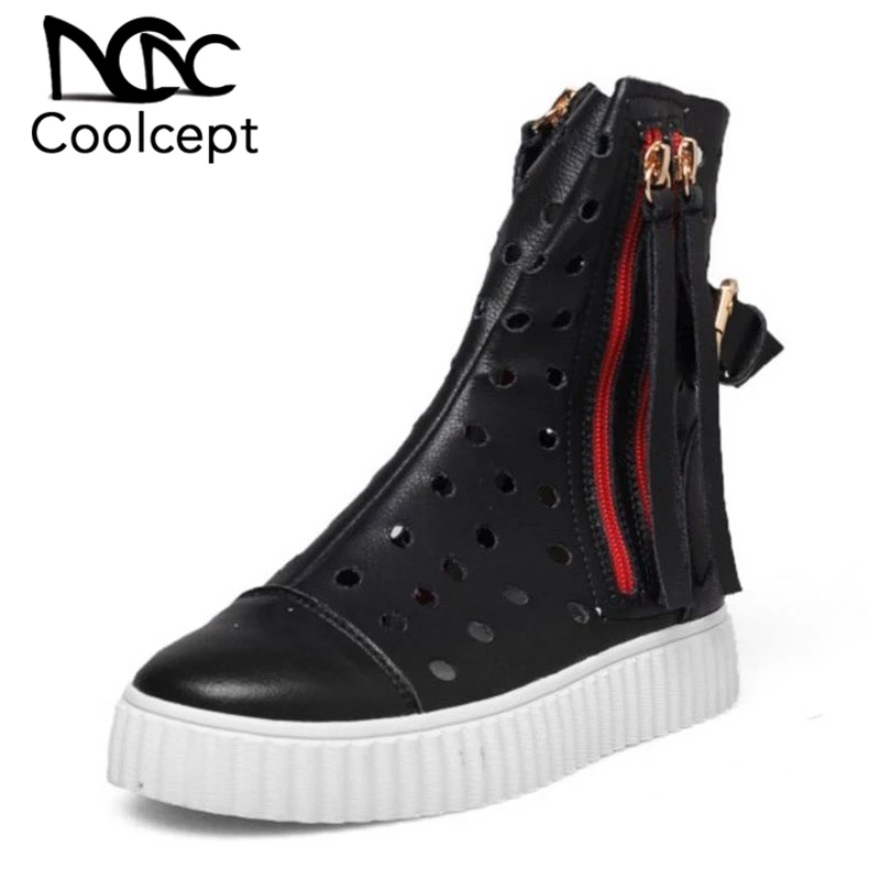 Модные женские босоножки CoolCept из натуральной кожи с прорезями ботинки круглым