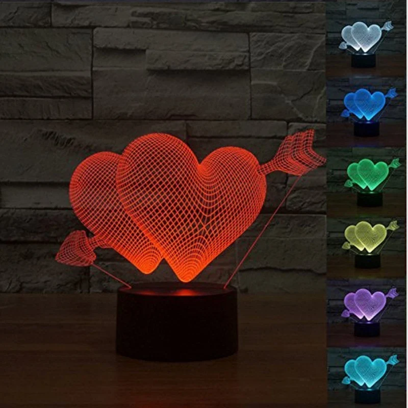 Горячая Распродажа Любовь Сердце 3D светодиодный лампа USB мультфильм ночник 7